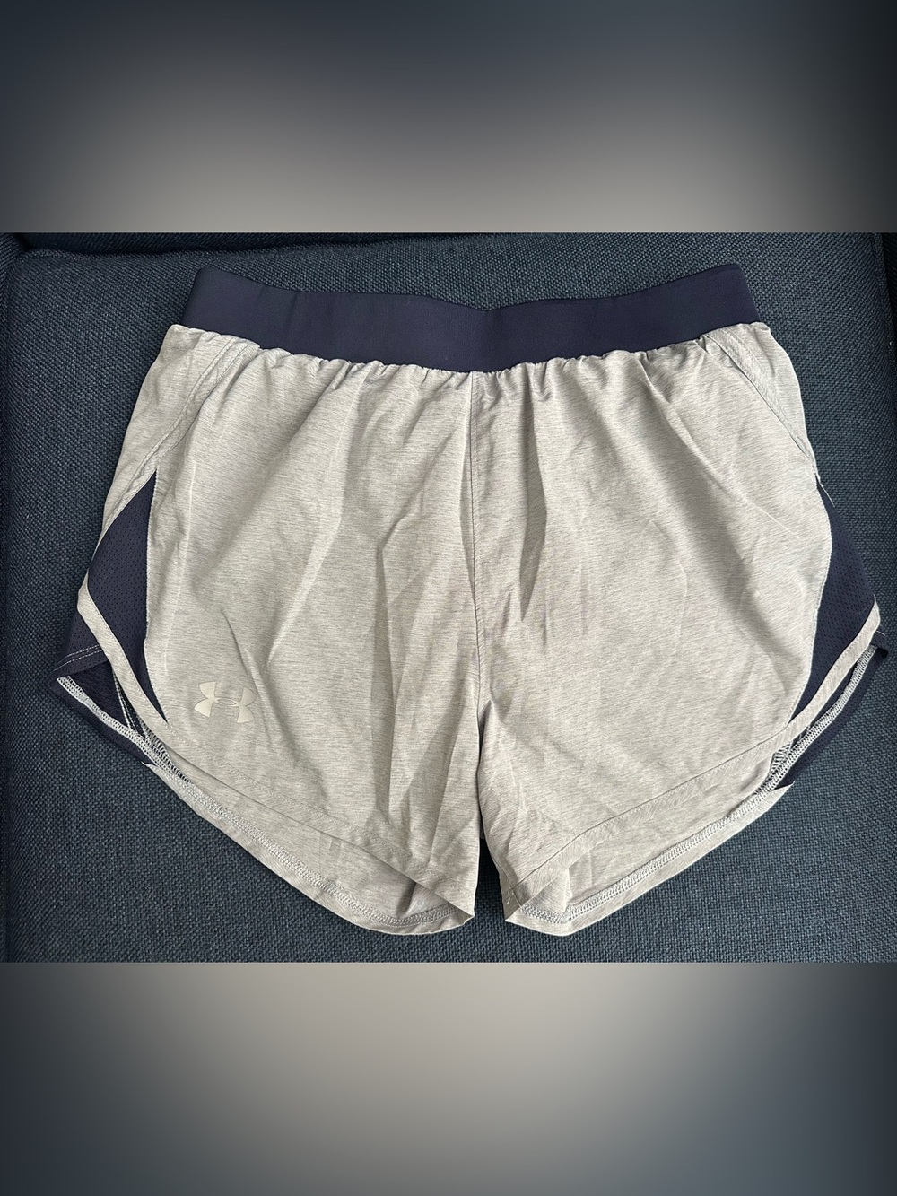 Under Armour Women's Athletic Shorts in Light Gray with Navy Accents
